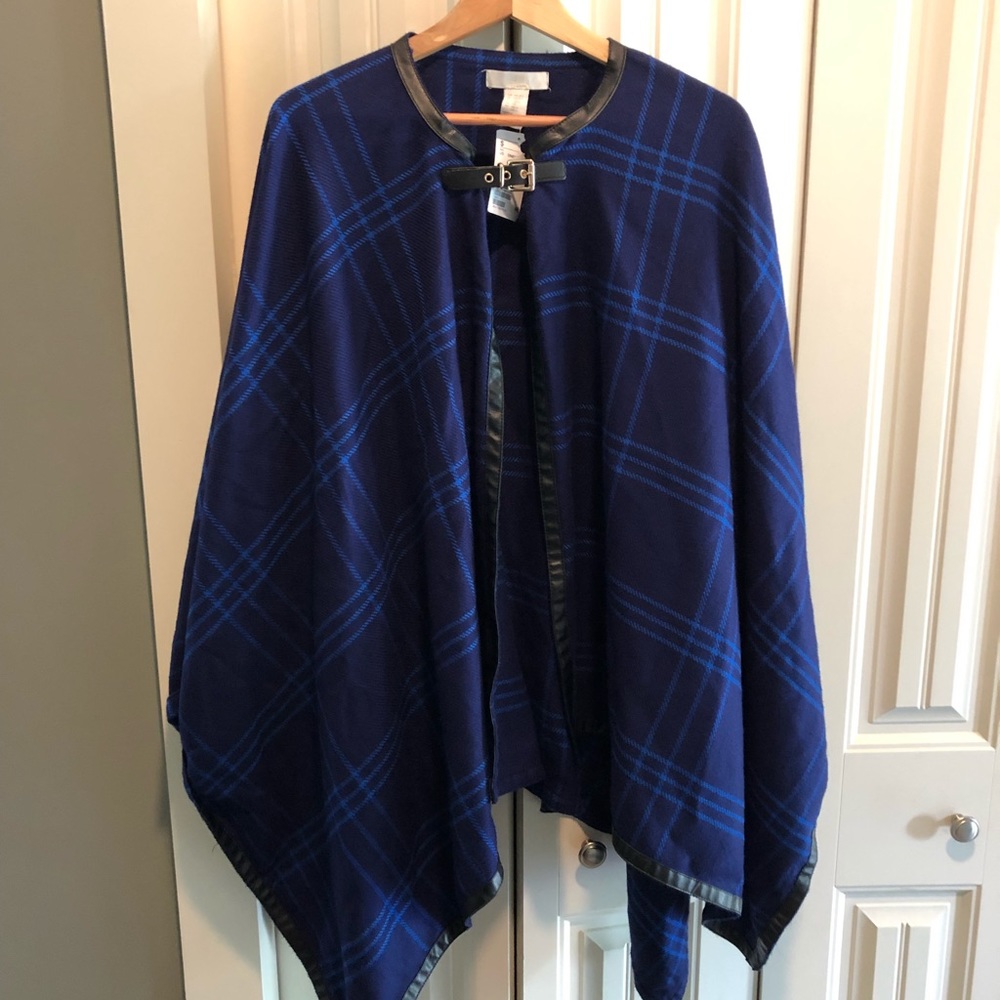 H&M cape/poncho blue plaid one size